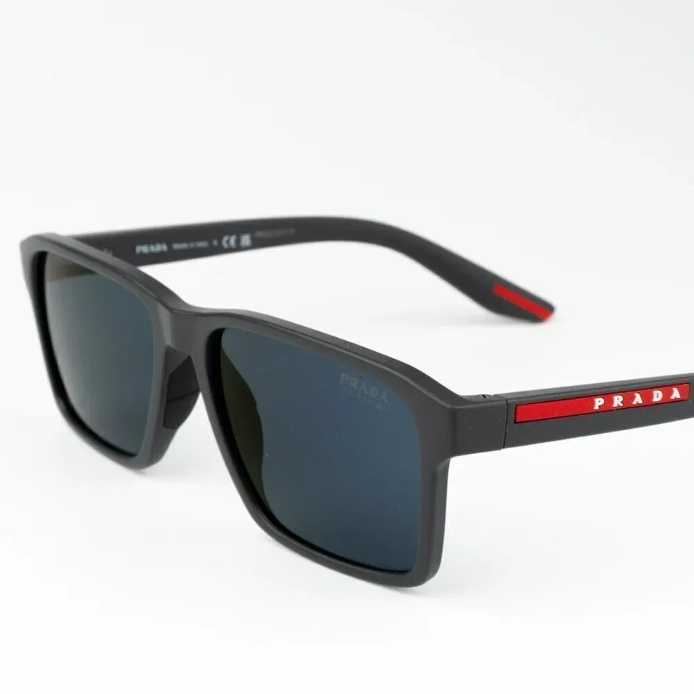 NEW Prada Linea Rossa PS05YS UFK05U Grey Rubber Blue Rectangle Unisex Sunglasses